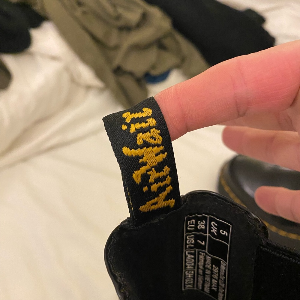 Dr. Martens Black Leather Combat Boots with Yellow Stitching - Picture 7 of 9